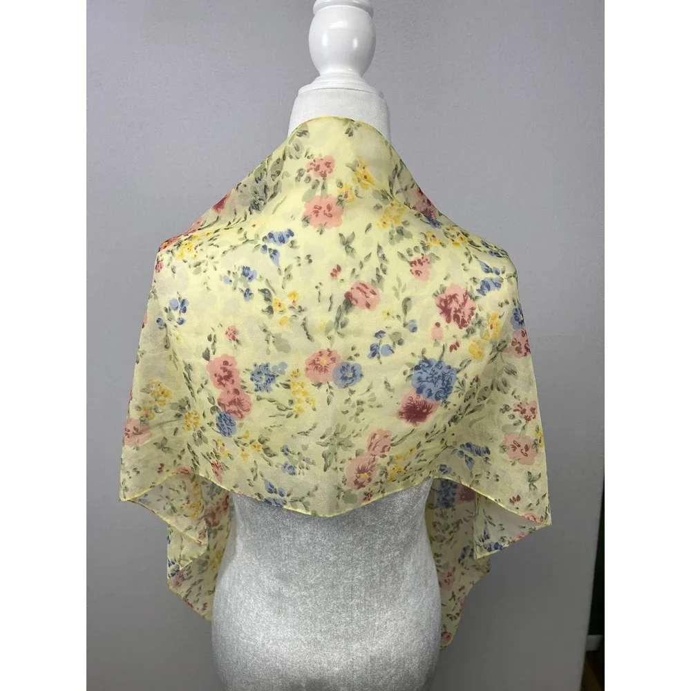 Cottagecore Fairy Women OS Yellow Floral Sheer Chiffon Lightweight‎ Scarf Wrap